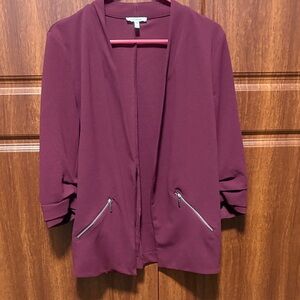 Maurices Maroon Open-Front Blazer with Zip Pockets